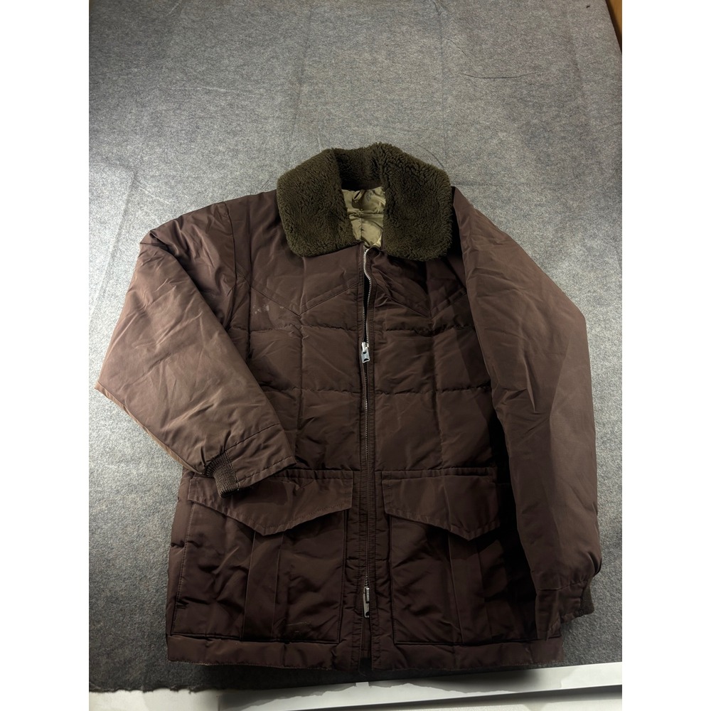 VTG Comfy Goose Down Parka Jacket Brown Sherpa Collar Talon Zip Granola Womens L